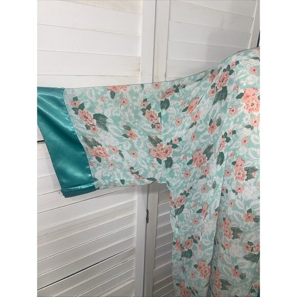 VTG 90s Victoria Secret Gold Label Kimono Robe Floral Print Green Spring - Picture 2 of 10